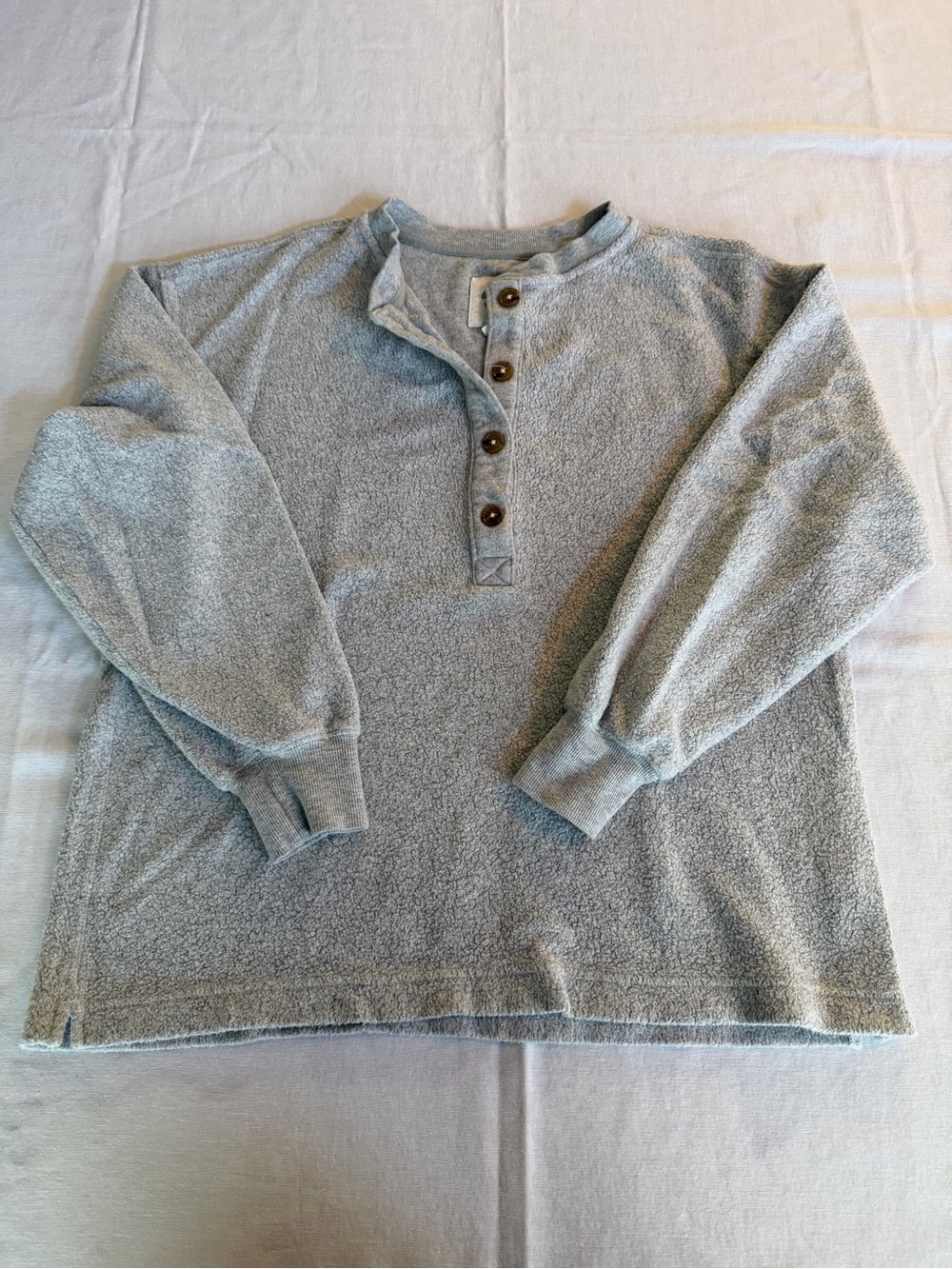 aerie Light Gray Button Henley Oversized Cozy Pullover